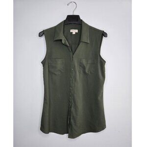 Merona Olive Green Sleeveless Button-Down Blouse M – Classic Utility Style